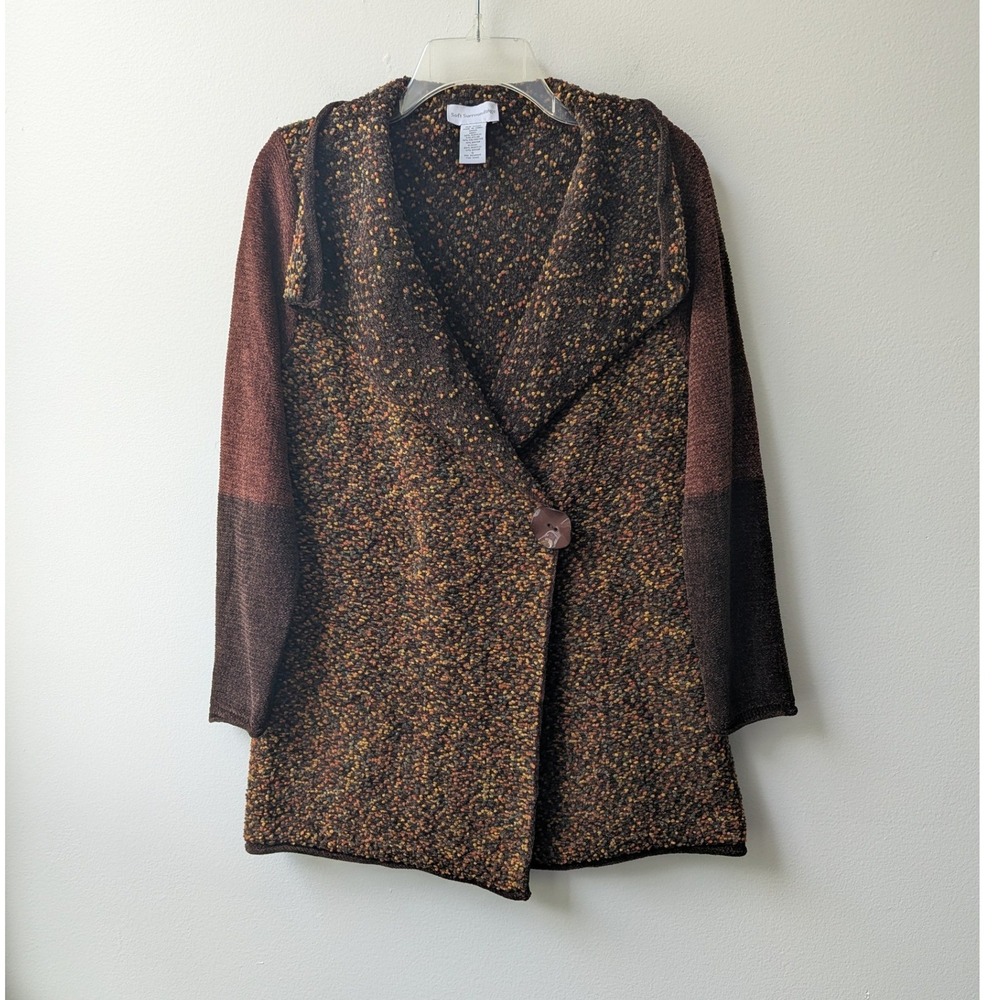 Soft Surroundings Cardigan Brown Popcorn Knit Single Button Front Sz S Boho